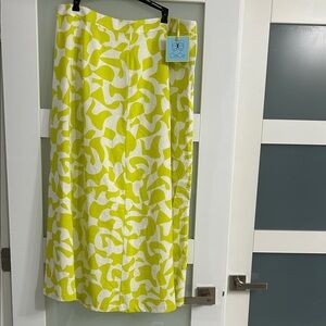 CeCe A-Line LINEN Skirt in Lime and White size 16